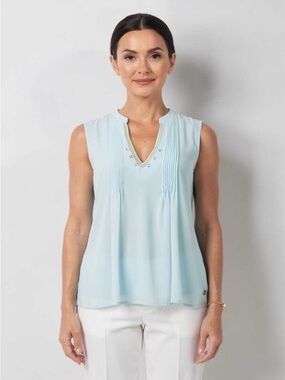 Sportalm Sleeveless Pintuck Shell Top - Light Blue